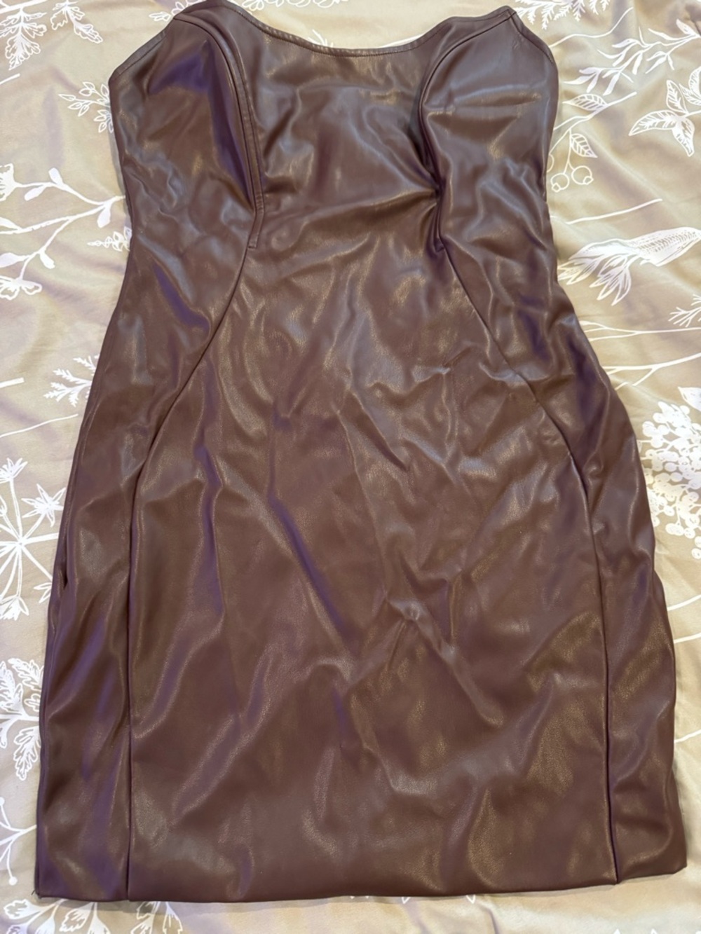 Brown Faux Leather Strapless